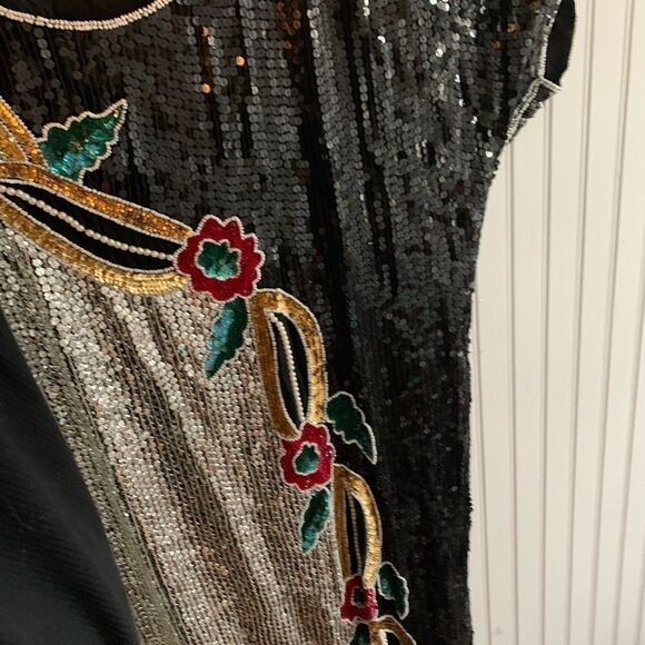 Vintage Beaded Dress Black Silver 2x Joseph Le Bon - Picture 4 of 6